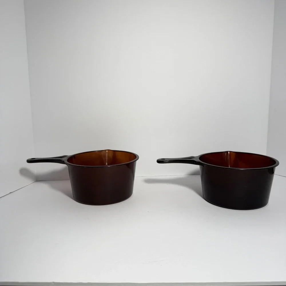 Vintage Amberware Microwave 4 Cups Set 2pc Brown Plastic Pour Spout